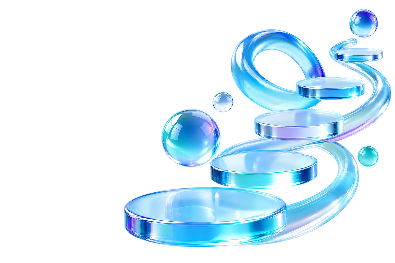 Translucent blue glass stepping stones and rings forming an upward path